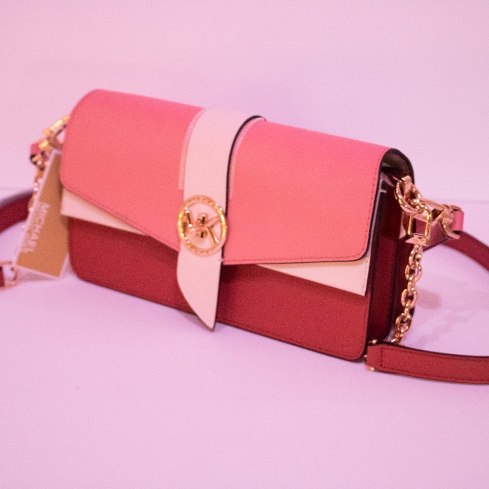 NWT Small Greenwich Michael Kors gold cinnamon pink hot pink crossbody - Picture 2 of 10